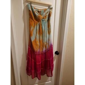 Bhags Boho Hippie Strapless Maxi Dress Size S/M Some Tearing Around Hem
